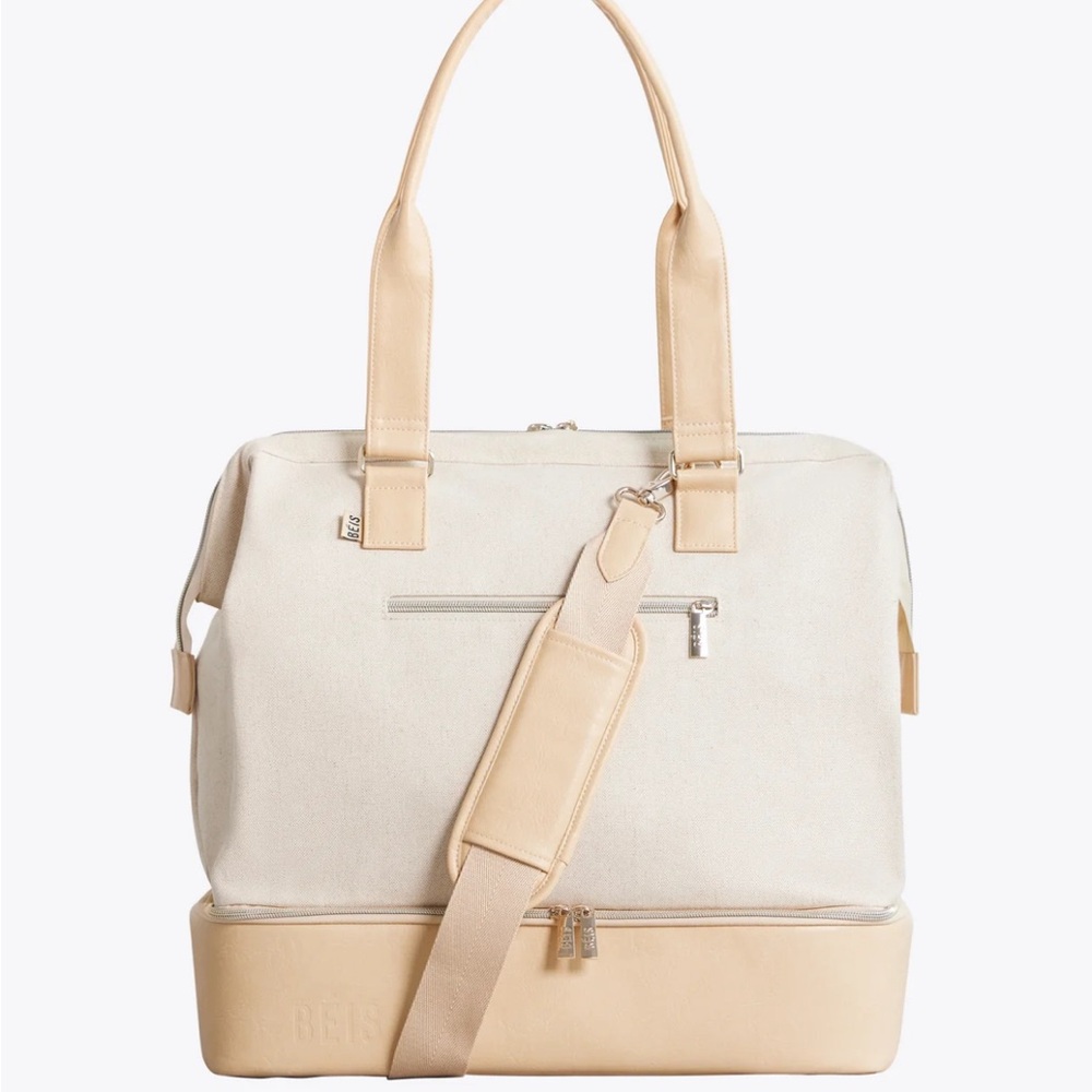 BEIS Mini Weeknder Cream and Tan Travel Tote Bag